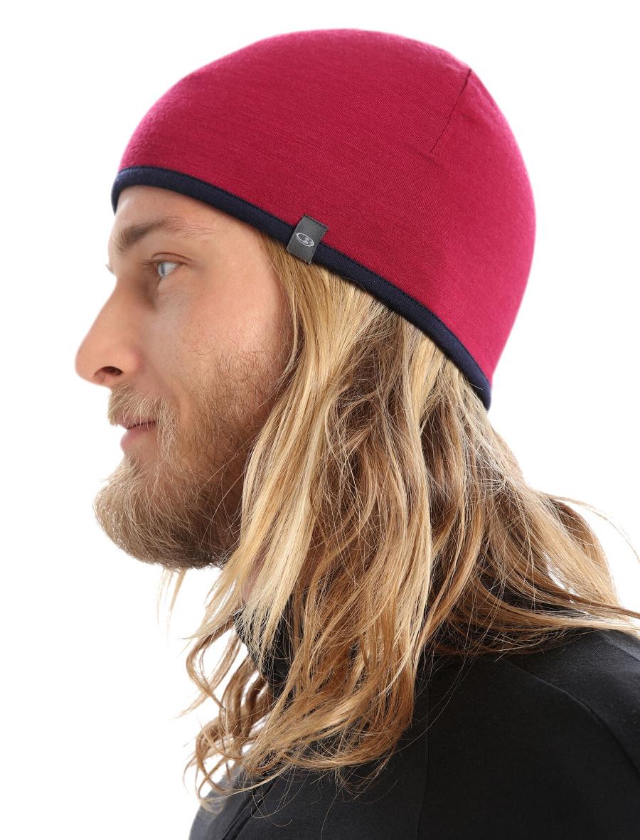 Women's Icebreaker Unisex Merino Pocket Beanie Hats Cherry / Midnight Navy | CA 1459DFMN